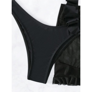 Costum de baie 3 piese cu fusta scurta si volane, negru #ZZ3909 - Img 12