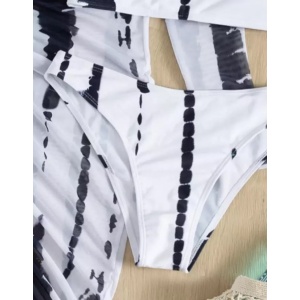 Costum de baie 3 piese cu rochie lunga decoltata, alb/ negru #ZZ3954 - Img 3