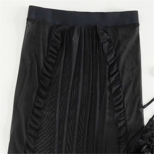 Costum de baie 3 piese, fusta lunga cu crapaturi si sutien cu flori aplicate, negru #ZZ3047 - Img 12