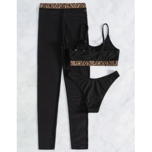 Costum de baie 3 piese sexy cu pantaloni semitransparenti, negru #ZZ3921 - Img 2