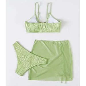 Costum de baie 3 piese texturat cu fusta scurta, verde #ZZ3975 - Img 3