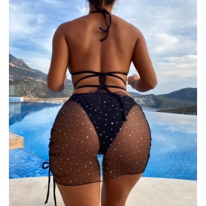Costum de baie 3 piese texturat cu fusta semitransparenta, negru #ZZ3967 - Img 2