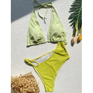 Costum de baie intreg sexy cu decupaje si spatele gol, galben #ZZ1905 - Img 3