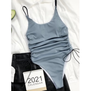 Costum de baie intreg sexy cu snururi laterale reglabile, gri petrol #ZZ1952 - Img 3