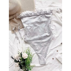 Costum de baie intreg sexy, sidefat, material texturat in partea superioara, alb #ZZ1915 - Img 10