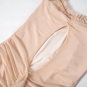 Rochie lunga sexy cu decupaj, crapatura in fata si volanase, bej/nude #ZZ1072 - Img 9