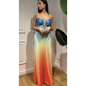 Rochie lungă sexy de plajă, plisată, cu decupaje, multicolor #ZZ1100
