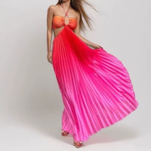 Rochie lungă sexy de plajă, plisată, cu decupaje, multicolor #ZZ1101 - Img 6