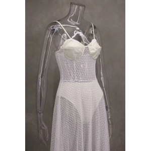 Rochie lungă sexy de plajă, vaporoasă, alb #ZZ1086 - Img 10