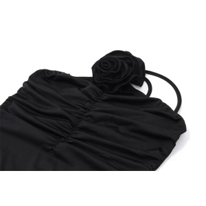 Rochie sexy lunga mulata, dupa gat, cu trandafir decorativ detasabil, negru #ZZ1046 - Img 11