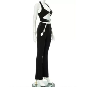 Set 2 piese cu bustiera si pantaloni, material reiat, cristale decorative, negru #ZZ2710 - Img 9