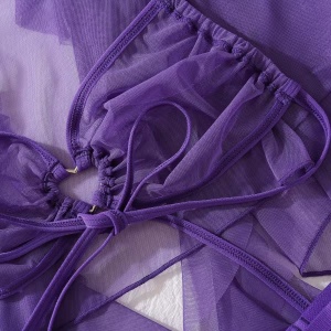 Set lenjerie intima sexy cu bluza si pantaloni, mov, 4 piese #ZZ4957 - Img 7