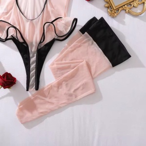 Set lenjerie intima sexy cu body si ciorapi, nude/ negru, 2 piese#ZZ4026 - Img 9