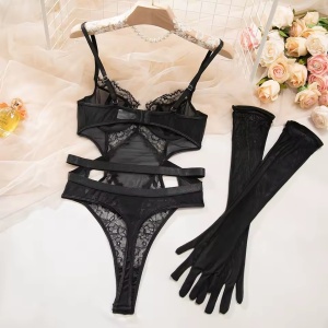 Set lenjerie intima sexy cu body si manusi lungi , negru, 2 piese #ZZ4323 - Img 6