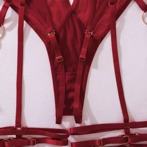 Set lenjerie intima sexy cu decolteu adânc, decupaje și bretele, vișiniu , 2 piese #ZZ4139 - Img 11