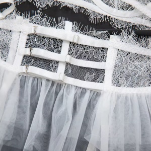 Set lenjerie intima sexy din dantela si tulle, alb, 4 piese #ZZ4013 - Img 7