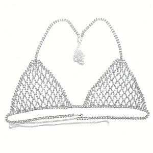 Set lenjerie sexy tip body chain din sutien si slip cu cristale, argintiu, 2 piese #ZZ4440 - Img 10