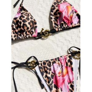 🔥Oferta zilei🔥Costum de baie 2 piese cu imprimeu leopard si accesorii aurii, slip reglabil, multicolor #ZZ2141 - Img 9