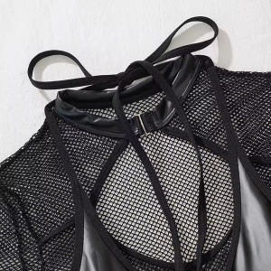 🔥Oferta zilei 🔥Body sexy din plasa fina elastica si piele ecologica, negru #ZZ4642 - Img 8