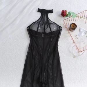 🔥Oferta zilei 🔥Salopeta sexy elastică lungă, semitransparenta, negru, #ZZ4188 - Img 5