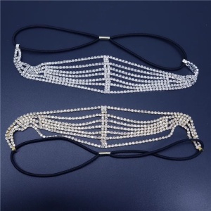Accesoriu cap tip cordeluta cu cristale decorative, argintiu #ZZ4961 - Img 3