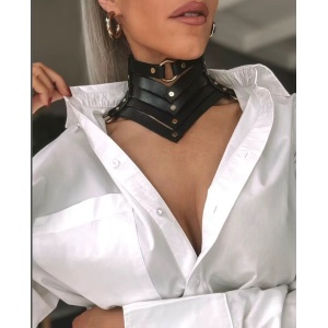 Accesoriu sexy tip guler din piele ecologica, negru #ZZ4684