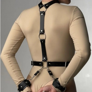 Accesoriu sexy tip ham din piele ecologica pentru bust/spate cu catuse, negru, 2 piese #ZZ4421 - Img 8
