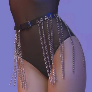 Accesoriu tip ham din piele ecologica si lant pentru talie, negru/ argintiu #ZZ4554 - Img 4