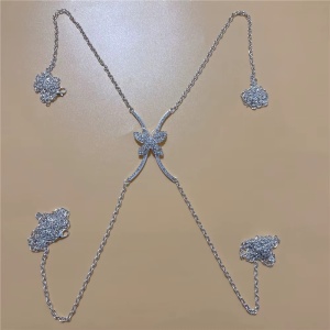 Body chain cu cristale pentru decolteu cu fluturas decorativ, argintiu #ZZ4627 - Img 2