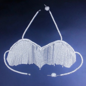 Body chain sexy tip sutien cu cristale transparente, argintiu #ZZ4547 - Img 6