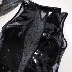 Body sexy cu insertii de piele ecologica si dantela fina, negru #ZZ4144 - Img 7