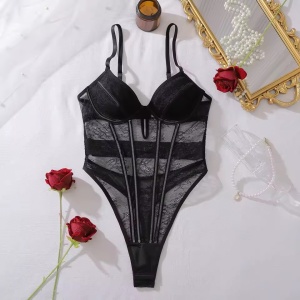 Body tanga sexy din dantela, cu decoletu si spatele gol, negru, #ZZ4149 - Img 9