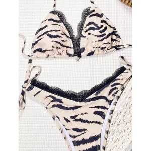 Costum de baie 2 piese animal print, roz/negru #ZZ2110 - Img 7