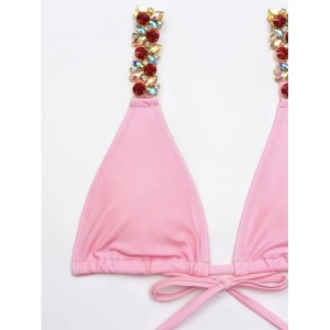 Costum de baie 2 piese, cristale colorate la sutien, roz #ZZ2857 - Img 6