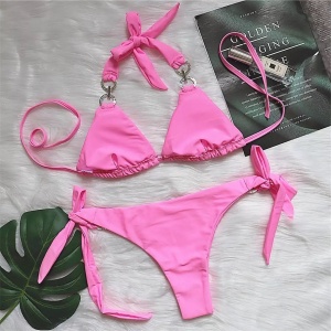 Costum de baie 2 piese, cristale decorative si slip reglabil, roz fucsia #ZZ2843 - Img 7