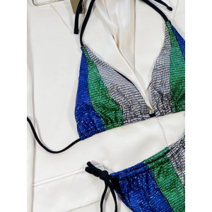 Costum de baie 2 piese cu aspect metalizat si slip reglabil, argintiu/ verde #ZZ2071 - Img 3