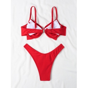 Costum de baie 2 piese cu funda mare la sutien, rosu #ZZ2721 - Img 6