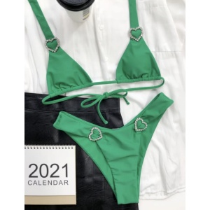 Costum de baie 2 piese cu inimioare decorative, verde #ZZ2806 - Img 4