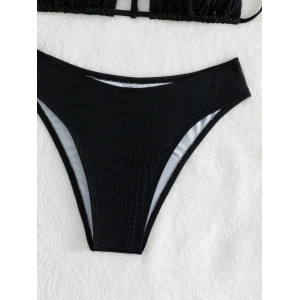 Costum de baie 2 piese lucios, imprimeu sarpe si accesoriu cu cristale la sutien, negru #ZZ2022 - Img 6