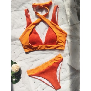 Costum de baie 2 piese, material reiat, portocaliu #ZZ2711 - Img 4