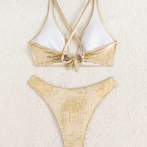 Costum de baie 2 piese metalizat, auriu #ZZ2049 - Img 4