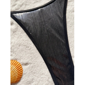 Costum de baie 2 piese metalizat, slip tanga reglabil, negru #ZZ2098 - Img 5