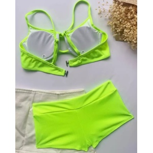 Costum de baie 2 piese reiat, slip cu talie inalta , verde neon #ZZ2866 - Img 3