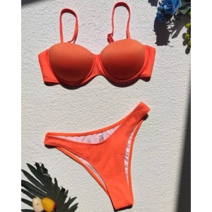Costum de baie 2 piese reiat, sutien cu push-up , portocaliu #ZZ2871 - Img 5