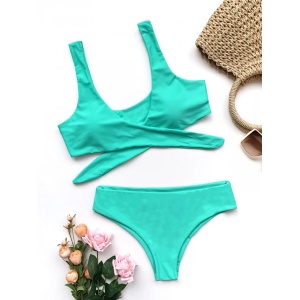 Costum de baie 2 piese, slip cu talie inalta, turcoaz #ZZ2814 - Img 4