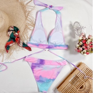 Costum de baie 2 piese sutien cu cerc metalic decorativ, multicolor #ZZ2827 - Img 2