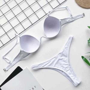 Costum de baie 2 piese sutien cu cupe tari, buretate si sarma de sustinere, alb #ZZ2829 - Img 7