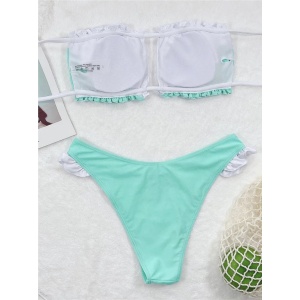 Costum de baie 2 piese, sutien incretit, fara bretele, turcoaz/ alb #ZZ2854 - Img 2