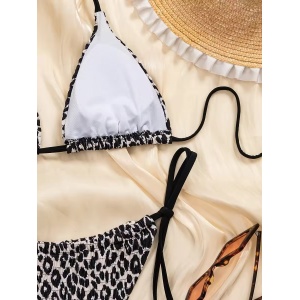 Costum de baie 2 piese texturat, imprimeu leopard, slip reglabil, negru/alb #ZZ2138 - Img 7