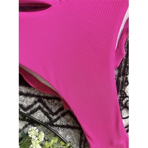 Costum de baie 2 piese texturat, sutien fara bretele, roz neon #ZZ2791 - Img 5